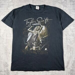 Taylor Swift Shirt Mens Medium Black Fearless Y2K Tour 2009 Concert Faded Grunge